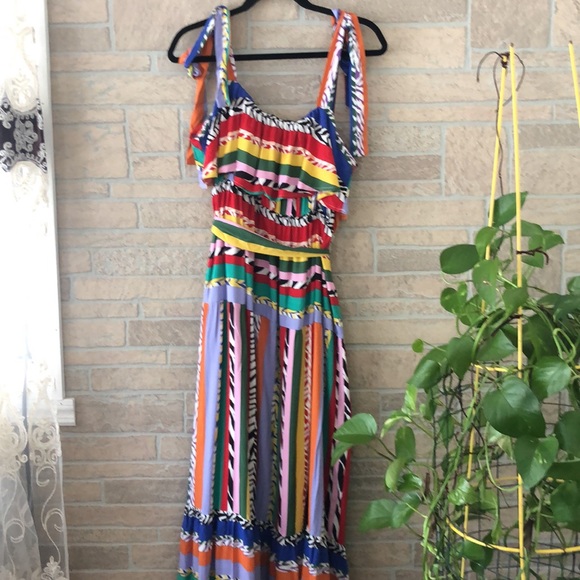 NWT  Eloquii Striped Ruffle Maxi Multi color Dress 16 - Picture 9 of 11
